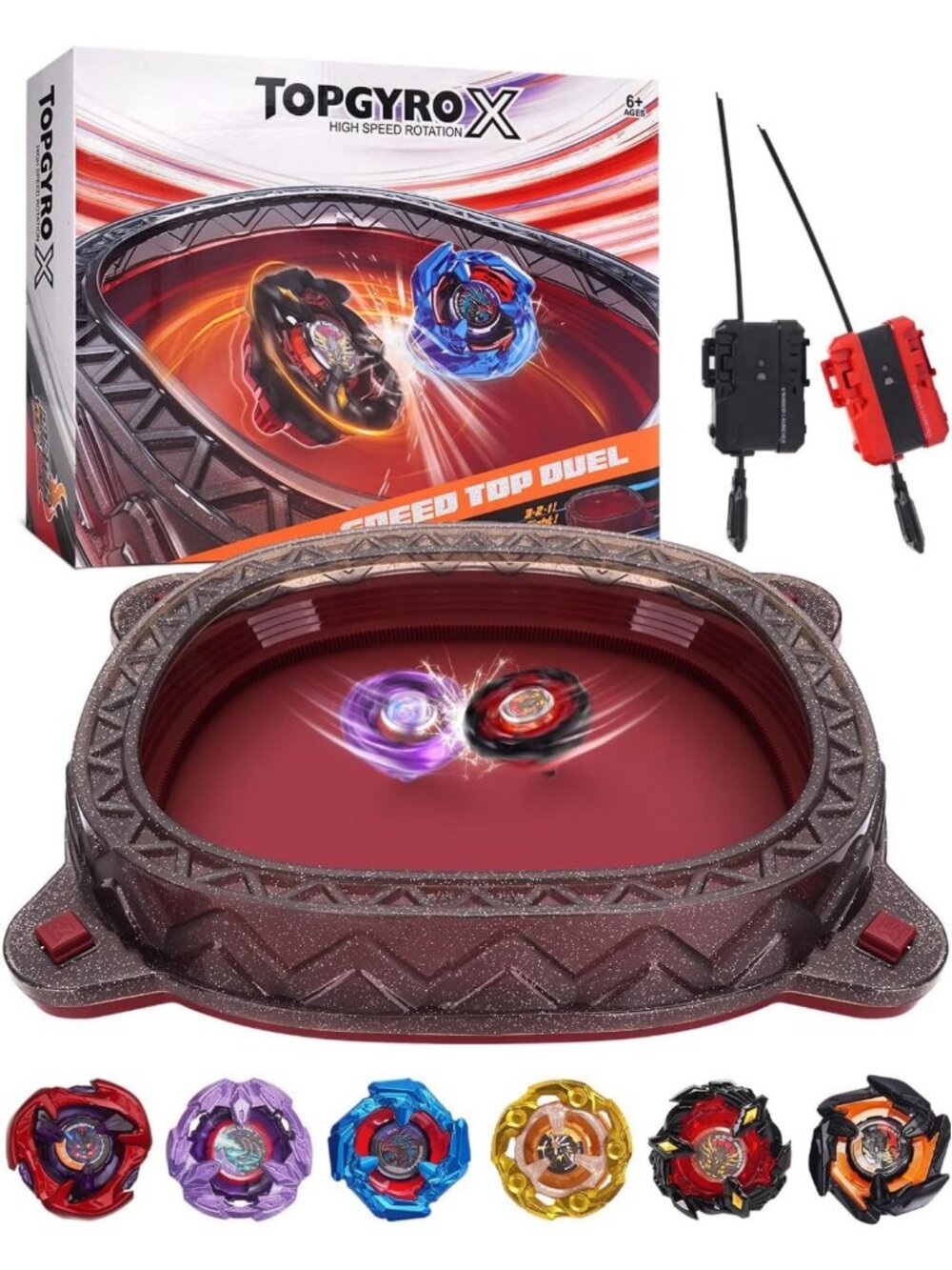 Ultimate Stadium Starter Kit: 6 Tops, 2 Launchers & 1 Arena for Fun Playtime